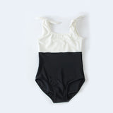 Load image into Gallery viewer, Children&#39;s adult square neck velvet patchwork color-blocked detachable bow cute comfortable dance ballet jumpsuit