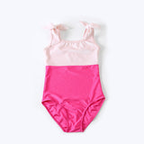 Load image into Gallery viewer, Children&#39;s adult square neck velvet patchwork color-blocked detachable bow cute comfortable dance ballet jumpsuit